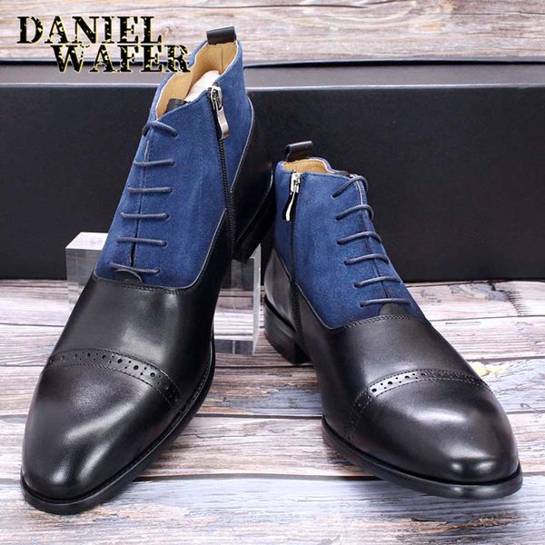 luxury men ankle boots suede patchwork leather basic boots black brown zip lace up cap toe casual dress men formal boots shoes, Black;white
luxury men ankle boots suede patchwork leather basic boots black brown zip lace up cap toe casual dress men formal boots shoes, Black;white