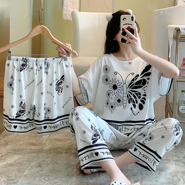 women's sleepwear luxury silk sleepwear pajamas set for women summer short sleeves and pants with shorts satin 3 pieces suits ladies ou, Black;red
women's sleepwear luxury silk sleepwear pajamas set for women summer short sleeves and pants with shorts satin 3 pieces suits ladies ou, Black;red