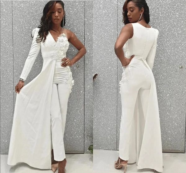 boho jumpsuit a-line wedding dresses with overskirt one shoulder v-neck lace floral applique beach bohemain rustic bridal gown with pant sui, White
boho jumpsuit a-line wedding dresses with overskirt one shoulder v-neck lace floral applique beach bohemain rustic bridal gown with pant sui, White