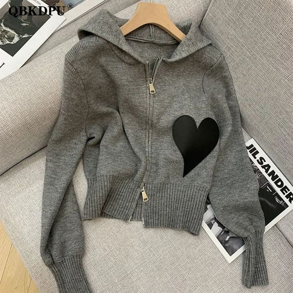 women's knits tees chic love applique casual zip up knitted cardigan women spring fashion hooded cropped sweater korean long sleeve kni, White
women's knits tees chic love applique casual zip up knitted cardigan women spring fashion hooded cropped sweater korean long sleeve kni, White