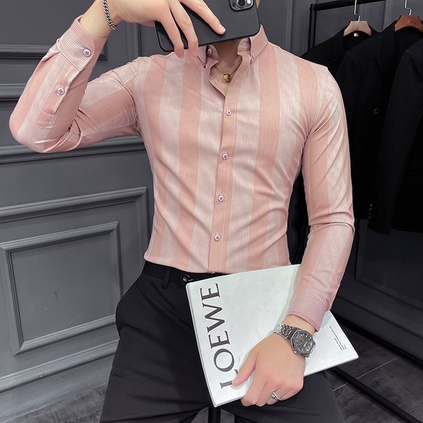 men's casual shirts autumn striped long sleeve shirt men's korean slim business dress shirts casual streetwear social party tuxedo, White;black 
men's casual shirts autumn striped long sleeve shirt men's korean slim business dress shirts casual streetwear social party tuxedo, White;black