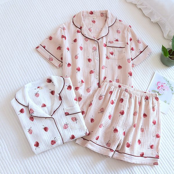 women's sleepwear summer/autumn strawberry print women's pajamas cotton crepe short sleeved shorts suits lapel cute loose comforta, Black;red
women's sleepwear summer/autumn strawberry print women's pajamas cotton crepe short sleeved shorts suits lapel cute loose comforta, Black;red