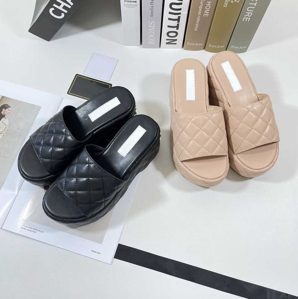 women padded slippers quilted calfskin sandals 8.5cm wedge heels pump slip on flat mule metal letter buckle genuine leather slides thick bot, Black
women padded slippers quilted calfskin sandals 8.5cm wedge heels pump slip on flat mule metal letter buckle genuine leather slides thick bot, Black