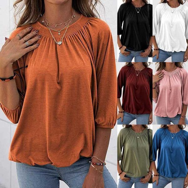 2023 spring women's autumn temperament pullover round neck loose three-quarter sleeve t-shirt, White
2023 spring women's autumn temperament pullover round neck loose three-quarter sleeve t-shirt, White