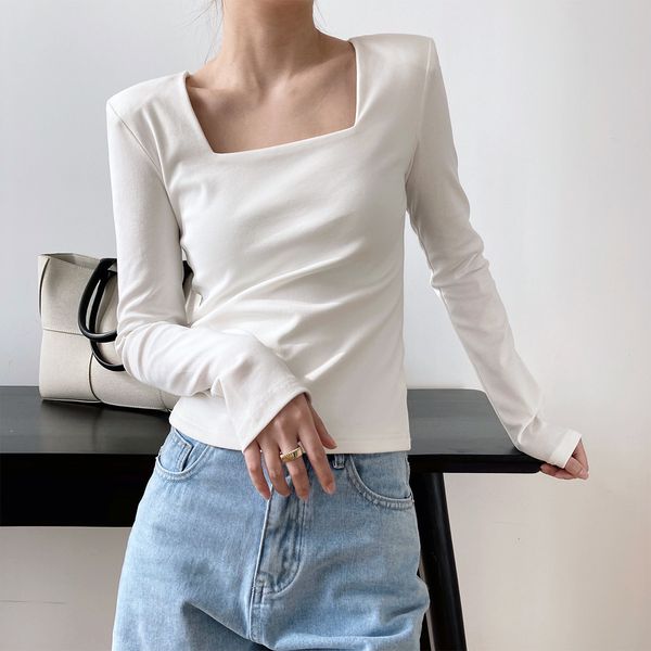 women's t-shirt women's french square neck spring korean temperament leak collarbone long-sleeved t-shirt pad shoulder bottoming, White
women's t-shirt women's french square neck spring korean temperament leak collarbone long-sleeved t-shirt pad shoulder bottoming, White