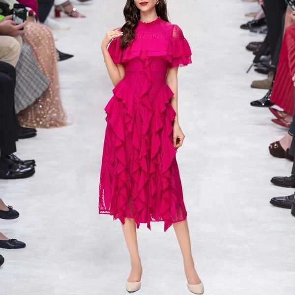 party dresses qhz spring summer designer fashion dress women cape sleeve vintage lace embroidery splicing ruffle holiday luxury midi dresses, White;black
party dresses qhz spring summer designer fashion dress women cape sleeve vintage lace embroidery splicing ruffle holiday luxury midi dresses, White;black