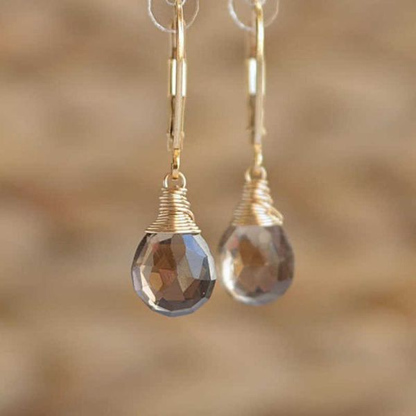 charm smoky quartz earrings dainty dangle drop earrings aa230311, Golden