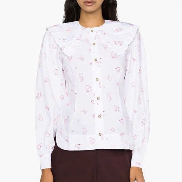 ganni 2023ss mens women designer shirt simple style cardigan long-sleeved female print doll collar shirt apparel fashion brand pure cotton, White
ganni 2023ss mens women designer shirt simple style cardigan long-sleeved female print doll collar shirt apparel fashion brand pure cotton, White