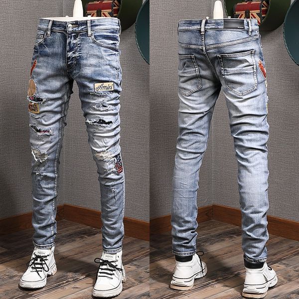 biker denim jeans stretch fit design for mens slim painted patch trim leg cowboy pants male 7u60, Blue
biker denim jeans stretch fit design for mens slim painted patch trim leg cowboy pants male 7u60, Blue