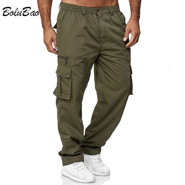 

mens pants bolubao spring casual trousers solid color multipocket loose straight sports fitness outdoor cargo 230314, Black