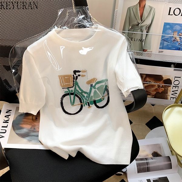 women's t-shirt summer thin bicycle jacquard knitted woman tshirts white ice silk short-sleeved sweater women pullover knitwear y2k 230
women's t-shirt summer thin bicycle jacquard knitted woman tshirts white ice silk short-sleeved sweater women pullover knitwear y2k 230