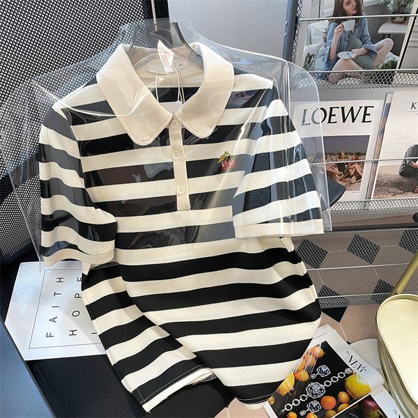women's t-shirt french women tshirts black white striped turn-down collar panelled summer short sleeve knit classic fashion short 23031
women's t-shirt french women tshirts black white striped turn-down collar panelled summer short sleeve knit classic fashion short 23031