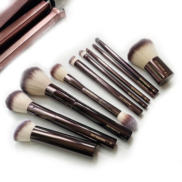 

Makeup Hourglass Brushes Set 10pcs Cosmetic Brush for Face Powder Blush Eye Shadow Crease Concealer Brow Liner Smudger Dark-bronze Metal Handle Beauty Tools