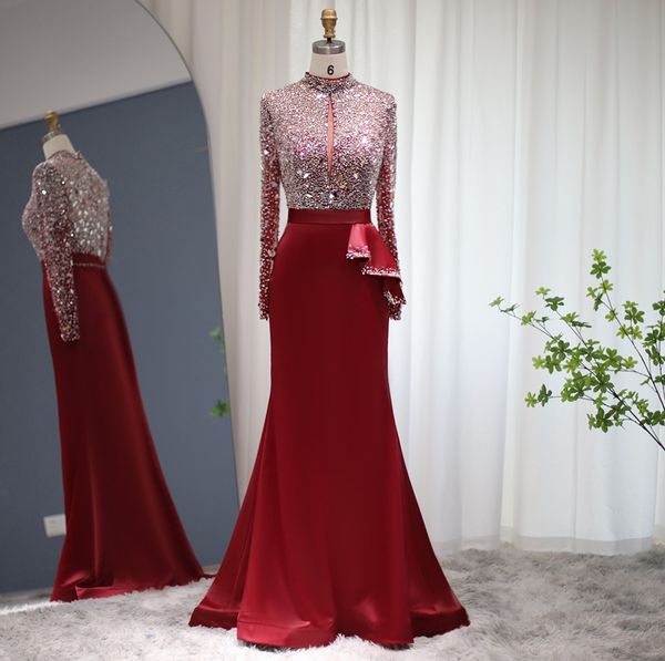 elegant burgundy mermaid long sleeve evening dress for women luxury dubai muslim beads crystal prom formal party gowns robe de soiree 2023, Black;red
elegant burgundy mermaid long sleeve evening dress for women luxury dubai muslim beads crystal prom formal party gowns robe de soiree 2023, Black;red