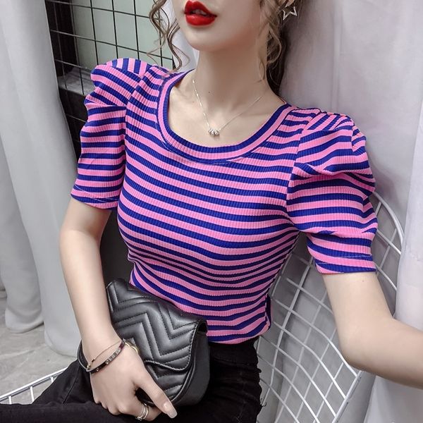 women's t-shirt summer girls o-neck t-shirts woman slim short puff sleeve vintage striped t-shirt tee female 230314, White
women's t-shirt summer girls o-neck t-shirts woman slim short puff sleeve vintage striped t-shirt tee female 230314, White