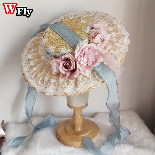 stingy brim hats sweet lolita lace flower ribbon sunshade straw hat japanese women girls pastoral style flat hat straw hats head accessories, Blue;gray
stingy brim hats sweet lolita lace flower ribbon sunshade straw hat japanese women girls pastoral style flat hat straw hats head accessories, Blue;gray