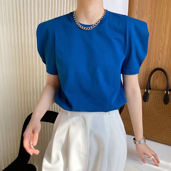 women's t-shirt solid puff short sleeve designer shoulder pad t-shirt blue black summer women t shirt 230314, White
women's t-shirt solid puff short sleeve designer shoulder pad t-shirt blue black summer women t shirt 230314, White