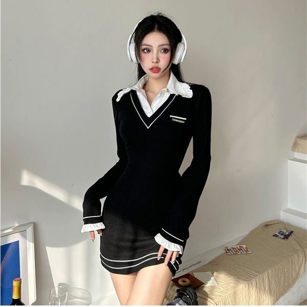 casual dresses academic style temperament slim longsleeved black dress womens spring design fake twopiece patchwork neck short skirt 230313, Black;gray
casual dresses academic style temperament slim longsleeved black dress womens spring design fake twopiece patchwork neck short skirt 230313, Black;gray
