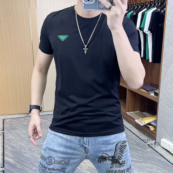 

t-shirt men's personality letter printing brand mercerized cotton crew neck short sleeve tees triangle simple logo male green causal c, White;black
