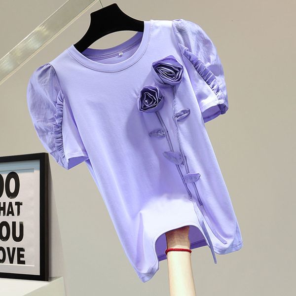 women's t-shirt cotton women pink color flower tassels elegant t-shirt round neck short puff sleeve fashion spring summer 230314, White
women's t-shirt cotton women pink color flower tassels elegant t-shirt round neck short puff sleeve fashion spring summer 230314, White