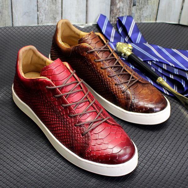 genuine leather men's casual shoes fashion snake pattern breathable classic lace up sneakers comfortable outdoor shoe for man, Black;white
genuine leather men's casual shoes fashion snake pattern breathable classic lace up sneakers comfortable outdoor shoe for man, Black;white