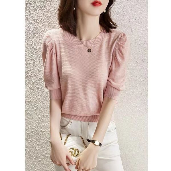women's t-shirt women's cotton t-shirt casual solid color knit sweater short sleeve ladies puff sleeve round neck tees blouse 230, White
women's t-shirt women's cotton t-shirt casual solid color knit sweater short sleeve ladies puff sleeve round neck tees blouse 230, White