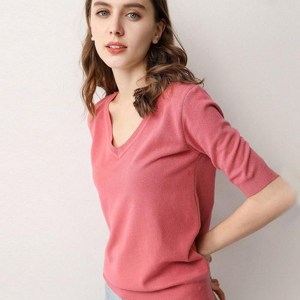 women's t shirts women knitted half-sleeved v-neck solid t-shirt 2023 fashion stretch tee shirt casual spring summer female top, White
women's t shirts women knitted half-sleeved v-neck solid t-shirt 2023 fashion stretch tee shirt casual spring summer female top, White