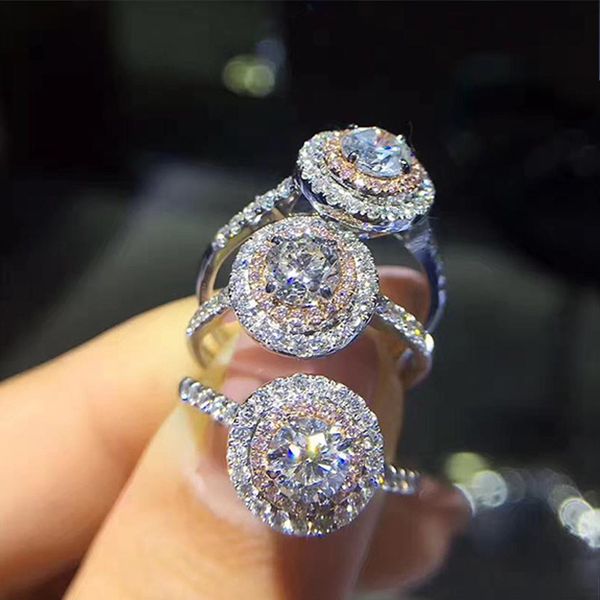 925 sterling silver ring round-cut 2ct diamond pink 2 surround pave setting cz wedding band rings for women jewelry two styles size 4-10, Slivery;golden
925 sterling silver ring round-cut 2ct diamond pink 2 surround pave setting cz wedding band rings for women jewelry two styles size 4-10, Slivery;golden
