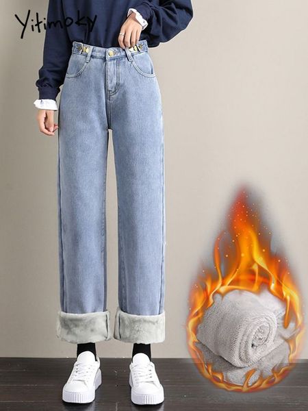 women's jeans cotvotee fleece jeans woman thicken adjustable waist straight high waist winter warm mom jeans vintage denim wide leg pan, Blue
women's jeans cotvotee fleece jeans woman thicken adjustable waist straight high waist winter warm mom jeans vintage denim wide leg pan, Blue