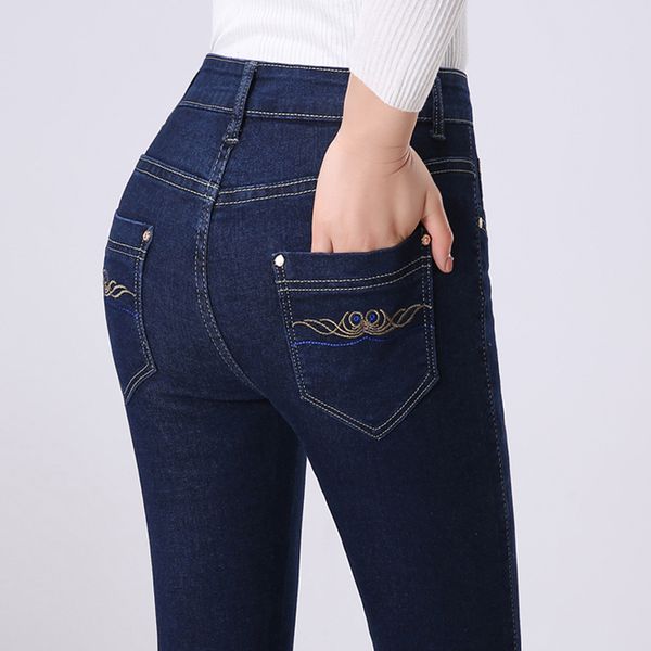 women's jeans spring autumn high waist jeans women with pockets slim cotton stretch mother denim trousers casual female straight pants, Blue
women's jeans spring autumn high waist jeans women with pockets slim cotton stretch mother denim trousers casual female straight pants, Blue