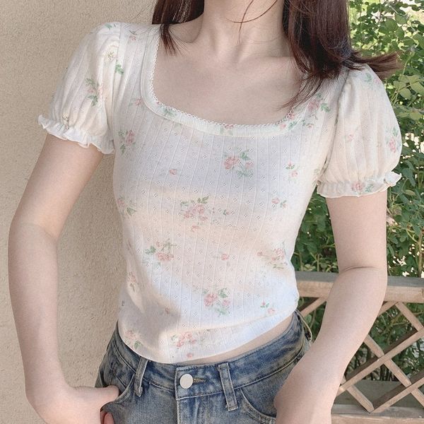 women's t-shirt white floral t-shirt for sweet girl square collar puff sleeve rose print slim cotton tshirt women summer kawaii clothe
women's t-shirt white floral t-shirt for sweet girl square collar puff sleeve rose print slim cotton tshirt women summer kawaii clothe