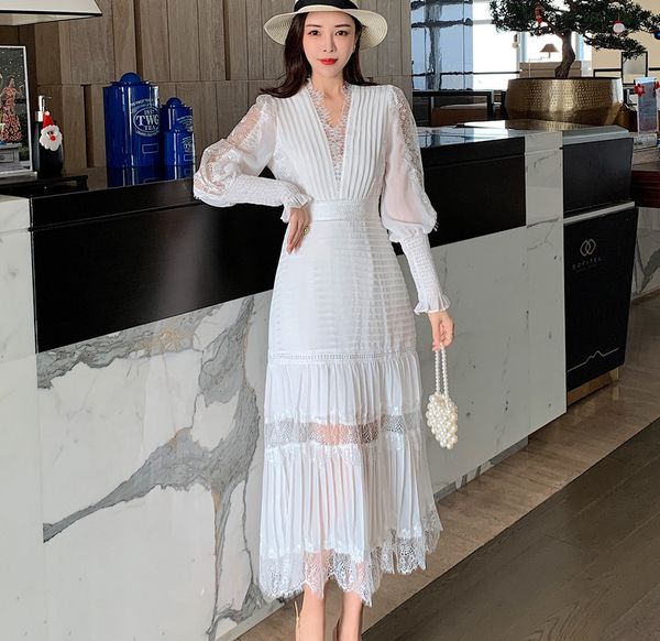 party dresses summer pleated dress elegant runway women v neck chiffon patchwork lace white lantern sleeve holiday party long vestido 230314, White;black
party dresses summer pleated dress elegant runway women v neck chiffon patchwork lace white lantern sleeve holiday party long vestido 230314, White;black