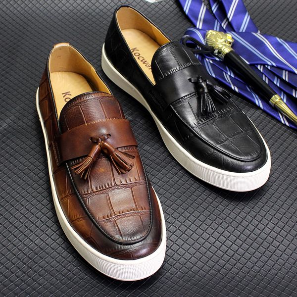 men's loafers genuine cow leather causal shoes for men luxury crocodile print with fringe slip on tassel shoes fashion sneakers, Black;white
men's loafers genuine cow leather causal shoes for men luxury crocodile print with fringe slip on tassel shoes fashion sneakers, Black;white