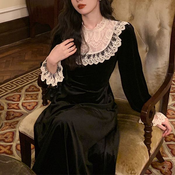party dresses elegant velvet vintage dress women lace patchwork korean party gothic dress female black casual evening wedding victorian dres, White;black
party dresses elegant velvet vintage dress women lace patchwork korean party gothic dress female black casual evening wedding victorian dres, White;black