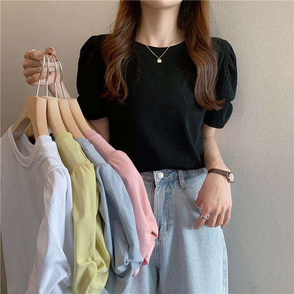 women's t-shirt elegant short puff sleeve t-shirts for woman aimple o-neck summer femme candy color all match tees office lady 230314, White
women's t-shirt elegant short puff sleeve t-shirts for woman aimple o-neck summer femme candy color all match tees office lady 230314, White