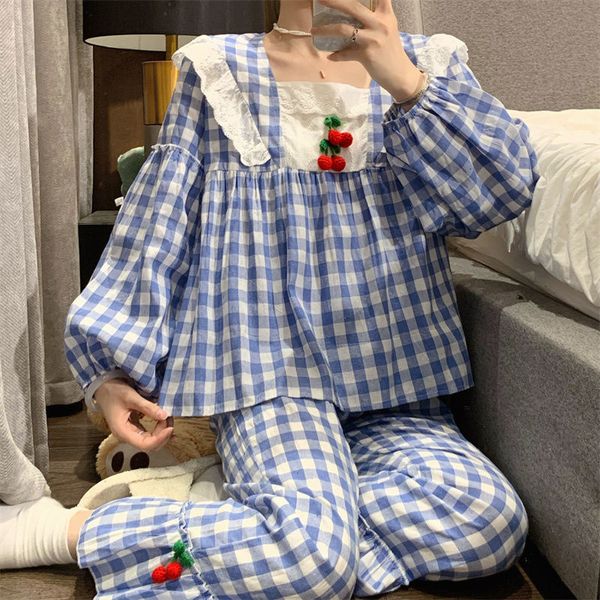 women's sleepwear plaid pajamas set cute sleepwear for women soft pyjama women's fashion full-sleeve princess lace homewear plus s, Black;red
women's sleepwear plaid pajamas set cute sleepwear for women soft pyjama women's fashion full-sleeve princess lace homewear plus s, Black;red
