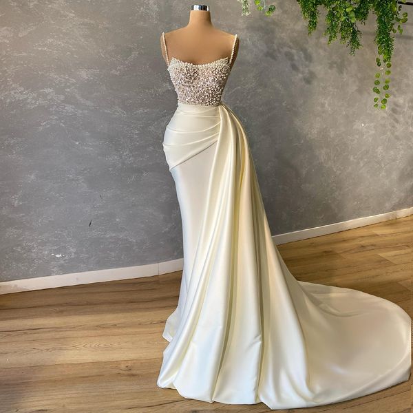 white spaghetti straps mermaid evening dress luxury beaded pearls overskirt satin prom formal party gowns robe de soiree 2023 vestidos, Black;red
white spaghetti straps mermaid evening dress luxury beaded pearls overskirt satin prom formal party gowns robe de soiree 2023 vestidos, Black;red