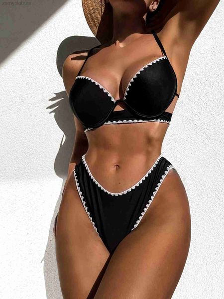 women's swimwear push up bikini 2023 women swimsuit padded halter high cut brazilian bikini set black beach swim swimwear bathing suit, White;black
women's swimwear push up bikini 2023 women swimsuit padded halter high cut brazilian bikini set black beach swim swimwear bathing suit, White;black