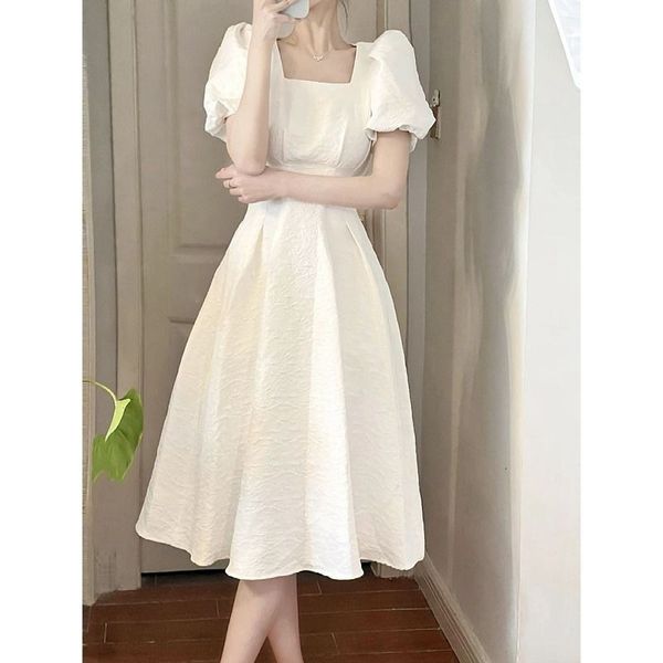 party dresses summer women's graceful white midi dress korean vintage square collar evening party black gown lady simple joker dresses, White;black
party dresses summer women's graceful white midi dress korean vintage square collar evening party black gown lady simple joker dresses, White;black