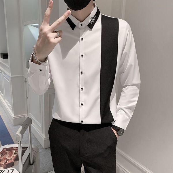 men's casual shirts fashion button spliced all-match embroidery shirts men's clothing spring loose casual long sleeve korean shir, White;black
men's casual shirts fashion button spliced all-match embroidery shirts men's clothing spring loose casual long sleeve korean shir, White;black