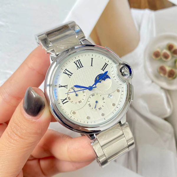 men's watch quartz multi-function timing movement fashion classic style brand watch without box 41mm, Slivery;brown
men's watch quartz multi-function timing movement fashion classic style brand watch without box 41mm, Slivery;brown