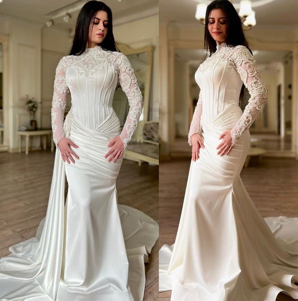 2023 arabic aso ebi mermaid satin wedding dress lace beaded long sleeves ivory bridal gowns dresses zj0550, White
2023 arabic aso ebi mermaid satin wedding dress lace beaded long sleeves ivory bridal gowns dresses zj0550, White