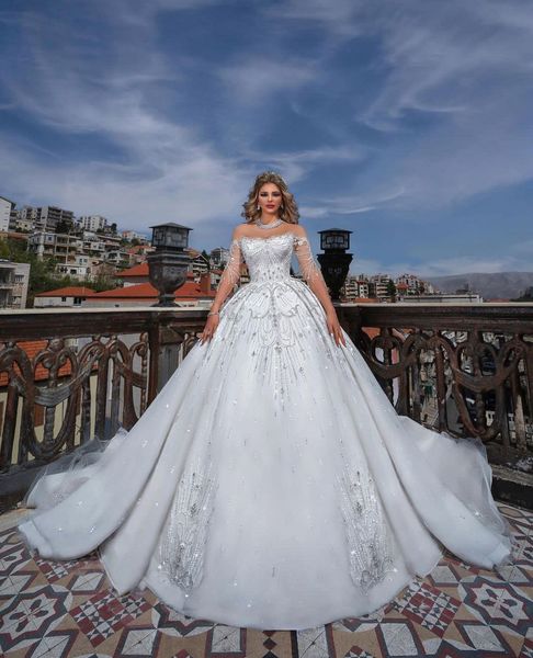 luxury ball gown wedding dresses long sleeves bateau sparkly sequins appliques beaded ruffles diamonds plus size bridal gowns plus size cust, White
luxury ball gown wedding dresses long sleeves bateau sparkly sequins appliques beaded ruffles diamonds plus size bridal gowns plus size cust, White