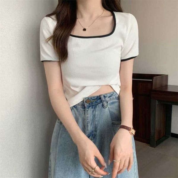 ladies shirts designer clothes women t-shirt short aleeve cotton color contrast square neck tee female casual 1yo4, White
ladies shirts designer clothes women t-shirt short aleeve cotton color contrast square neck tee female casual 1yo4, White