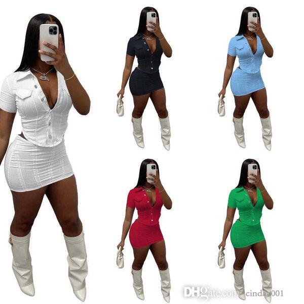 women two pieces dress set designer 2023 new summer short sleeve double button skirt sets sports suits, White
women two pieces dress set designer 2023 new summer short sleeve double button skirt sets sports suits, White