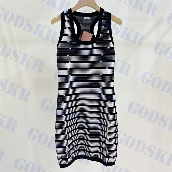 black white striped dress letter jacquard tank skirt for women slim knit dresses, Black;gray
