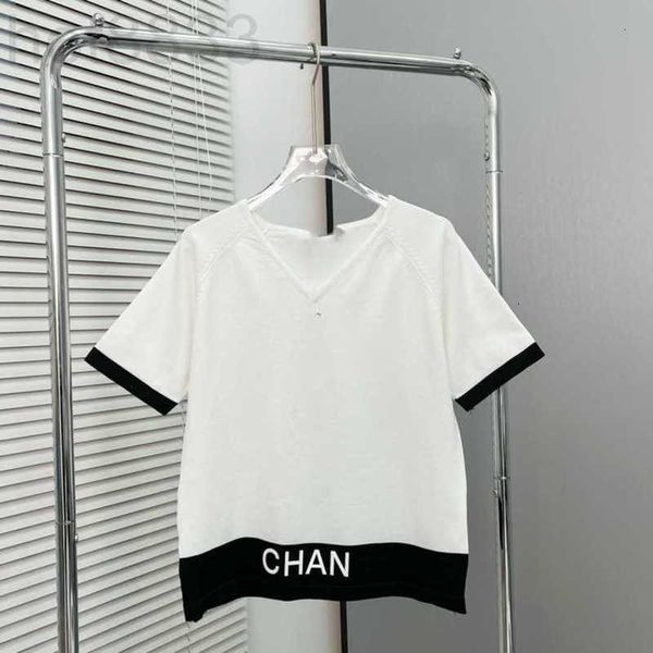 women's t-shirt designer spring summer new short sleeve color-blocking letter jacquard versatile v-neck knitted be3z, White
women's t-shirt designer spring summer new short sleeve color-blocking letter jacquard versatile v-neck knitted be3z, White