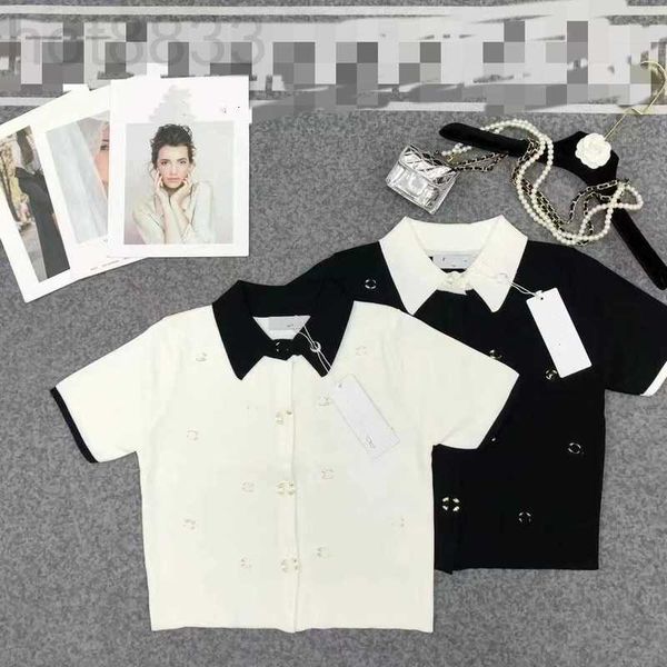 women's t-shirt designer 2023 summer new korean style lapel knitted cardigan slim fit versatile casual short-sleeved women af60, White 
women's t-shirt designer 2023 summer new korean style lapel knitted cardigan slim fit versatile casual short-sleeved women af60, White