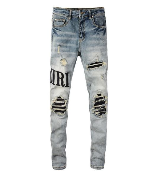 men039s jeans light blue distressed patch streetwear slim embroidered leather letter pattern damaged skinny stretch ripped jean7665089
men039s jeans light blue distressed patch streetwear slim embroidered leather letter pattern damaged skinny stretch ripped jean7665089