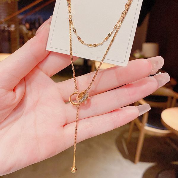 fashion titanium steel double layered wearing necklace female cold wind double ring clavicle chain niche design sense accessories, Silver
fashion titanium steel double layered wearing necklace female cold wind double ring clavicle chain niche design sense accessories, Silver